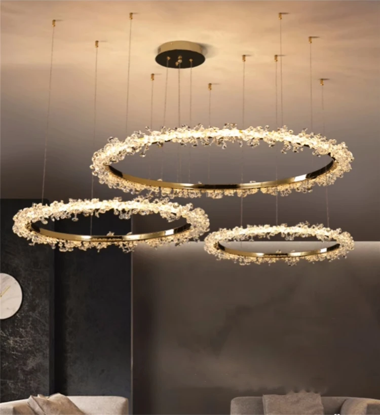Crystal Dimmable Pendant Light Living Room Circle