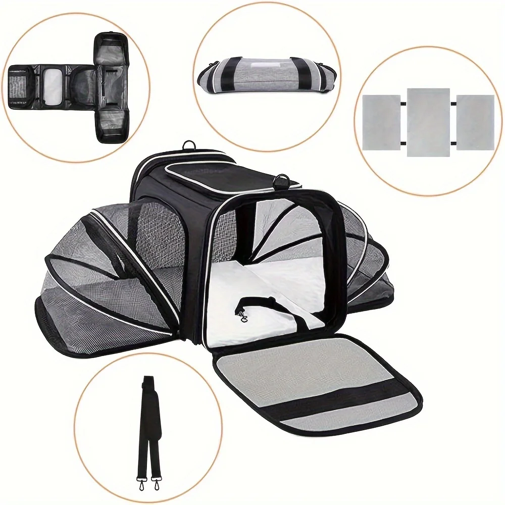 Airline Approved Pet Carrier Bag: Large Soft-Sided Pet Travel Carrier 4 Sides Expandable Cat Collapsible Carrier Car Seat Dog