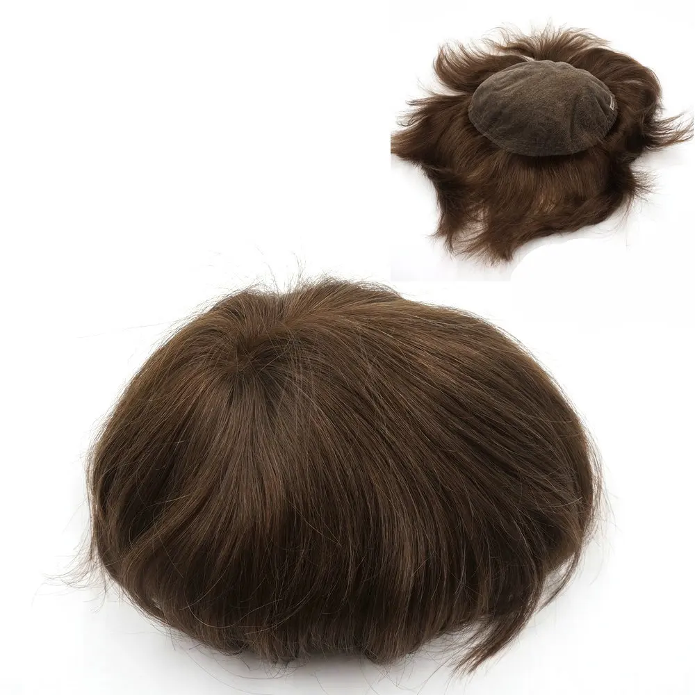 قطعة شعر بشري بنية اللون باللون الأحمر مقاس 7 × 9 بوصة، نظام شعر بشري بدانتيل سويسري كامل #1