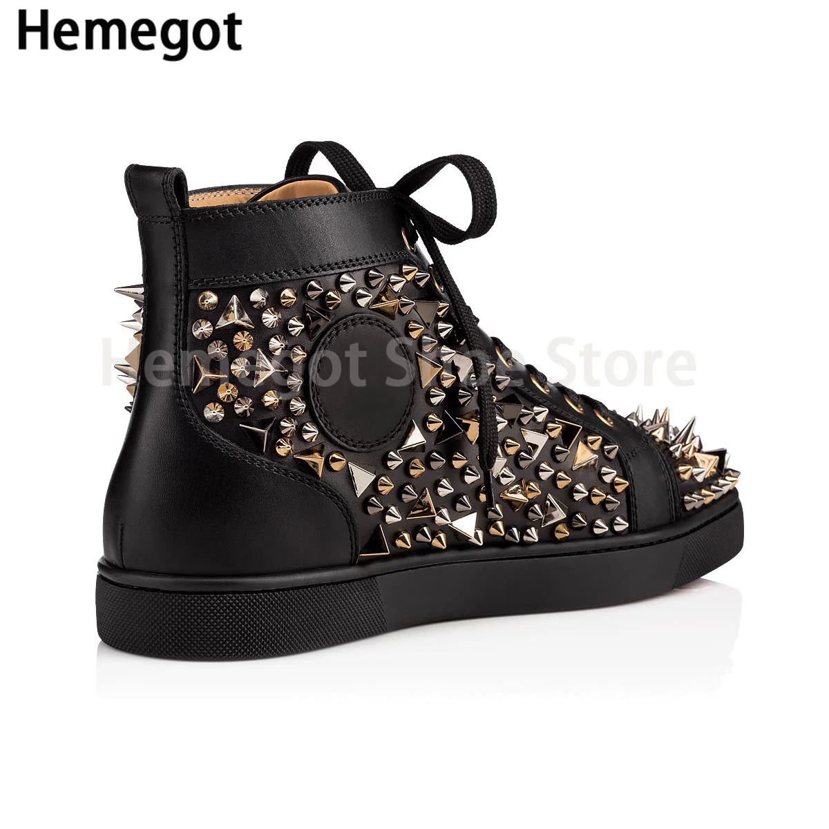 Luxury Rhinestone Rivets High Top Men\'s Shoes Accessories High Top Men\'s Shoes Sneakers Glitter Rivets Lace Up Casual Shoes