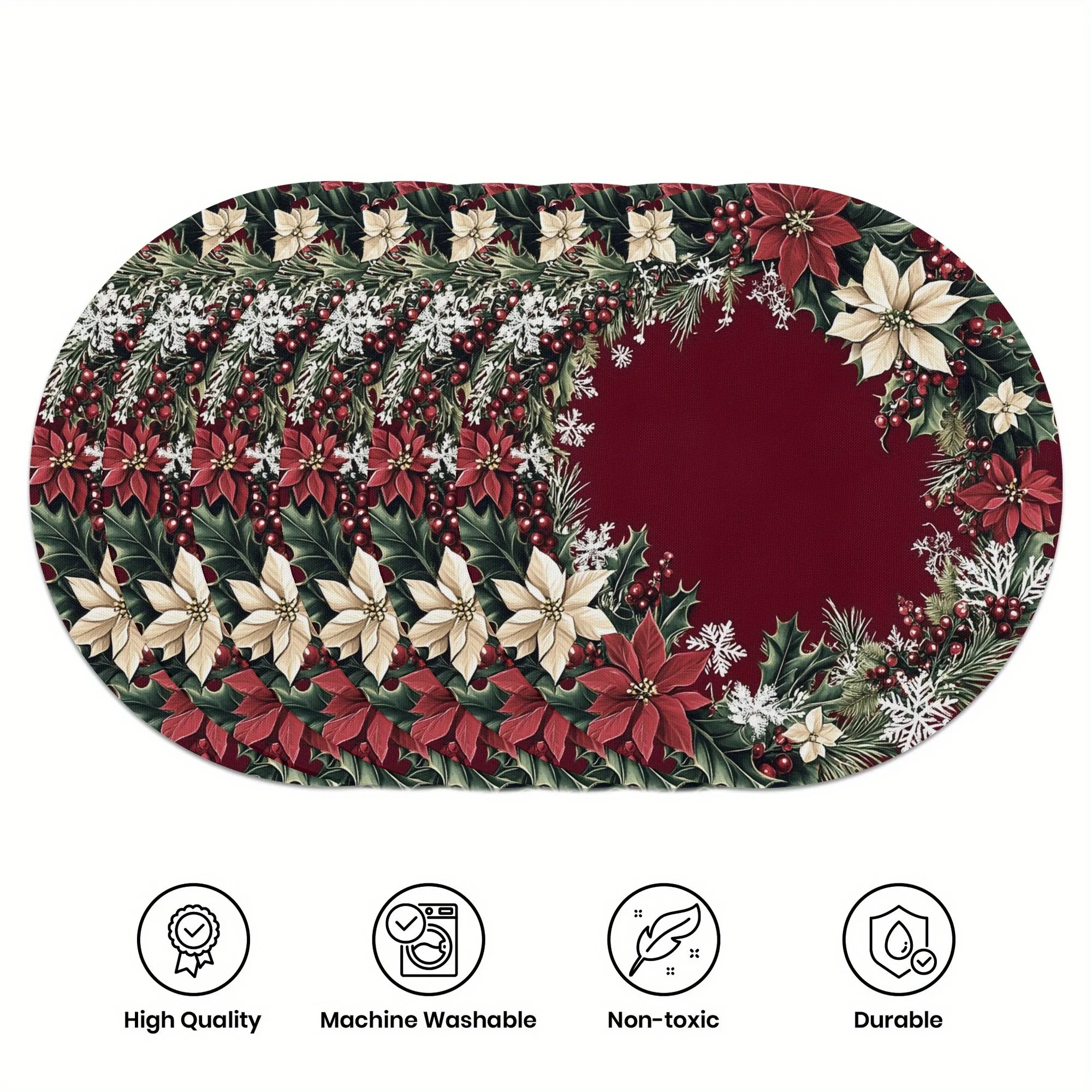 VIKAMA 6PC Weihnachten Holly Berry Mahlzeit Matte Holly Blätter Rote Beeren Schnee Tisch Restaurant Weihnachten Party Dekoration