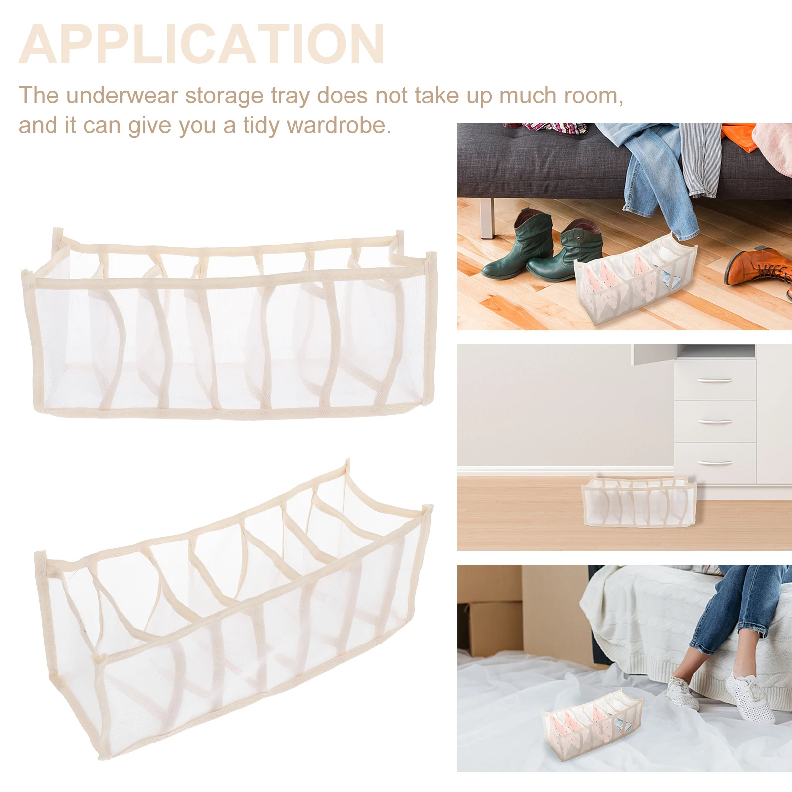 

Underwear Storage Tray Bra Sock Organizer Wardrobe Container Beige 6 Grids Panty Box Socks Classified Storage