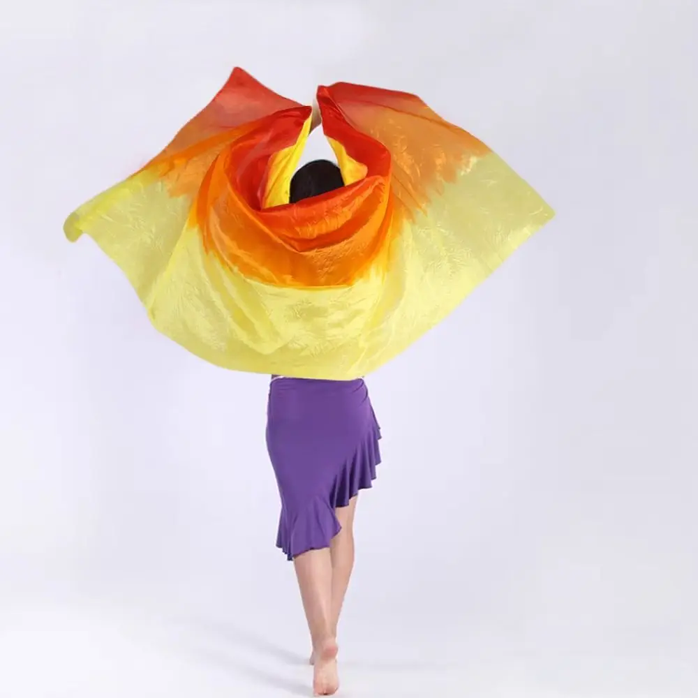 Nova cor gradiente véus de dança do ventre textura clara longa dança cachecol desempenho xale
