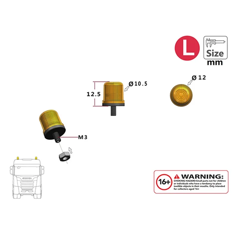 360 Degree Rotating Warning LED Light for 1/14 Tamiya RC Truck Trailer Tipper Excavator Bulldozer and Other Engineering Vehicle