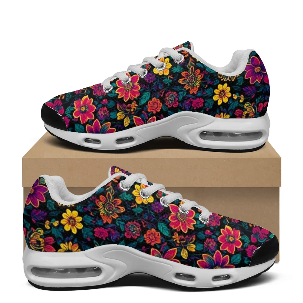 Bohemian style deep red flowers casual air-cushioned shoes breathable mesh upper athletic sneakers for woman sport shoes - view 5