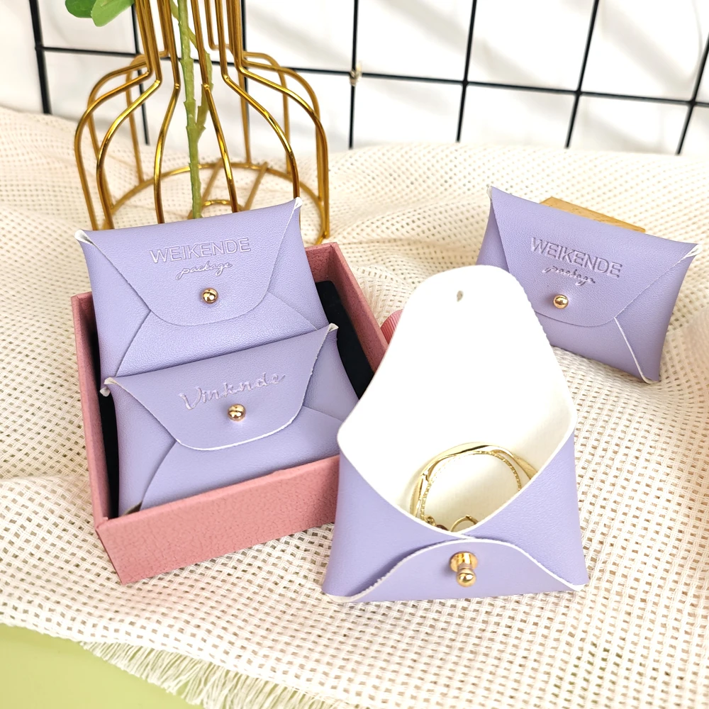 

DIY Violet PU Leather Bag Portable Fashion Jewelry Storage Rivet Bags Custom Logo Necklace Earrings Ring Organizer Display Pouch