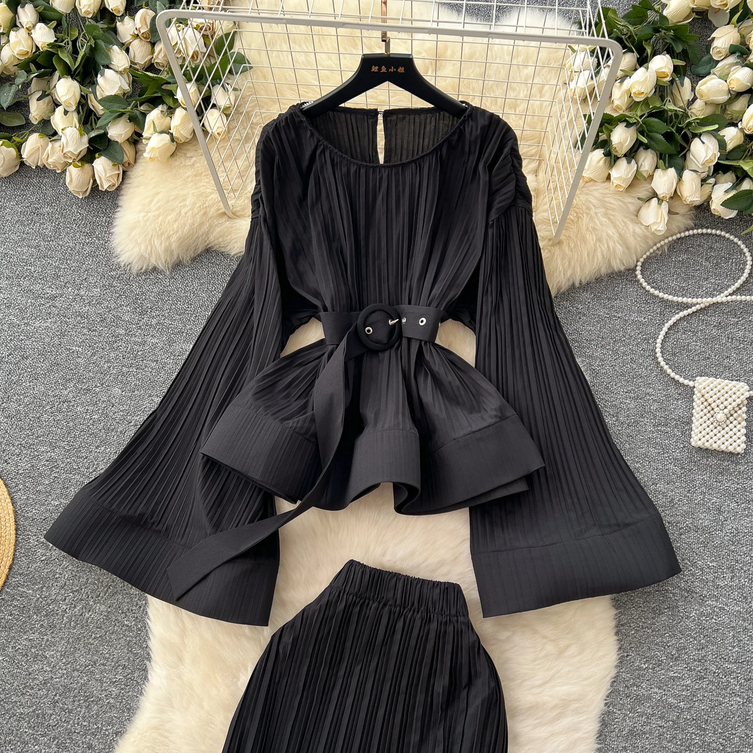 Lady Luxury Elegant Winter Suit Outfits Autumn Waist Belt 2pcs Set Festival Birthday Dinner Party Banquets Nightclub Evening Set