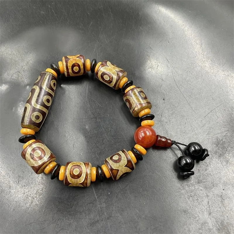 Retro Three-eye Dzi Bead Agate Tube Bead Bracelet, Nine-eye Dzi Bead Old Agate Bracelet.