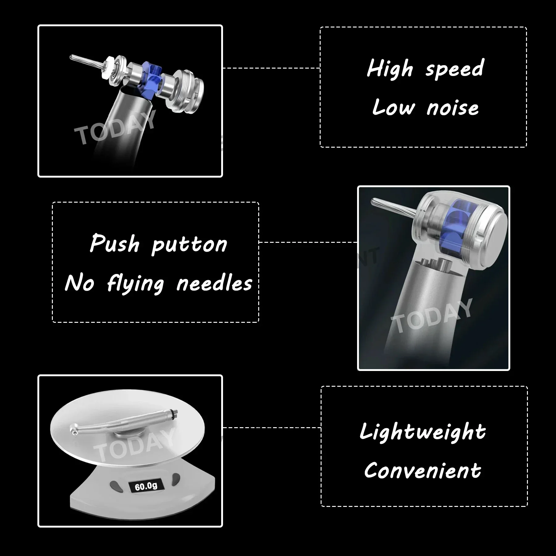 COXO YUSENDENT Turbin dentystyczny LED Światłowodowa rękojeść o dużej prędkości Turbina powietrzna Standard/Torque Head Coupler Coupling 6Pin Fit W-H