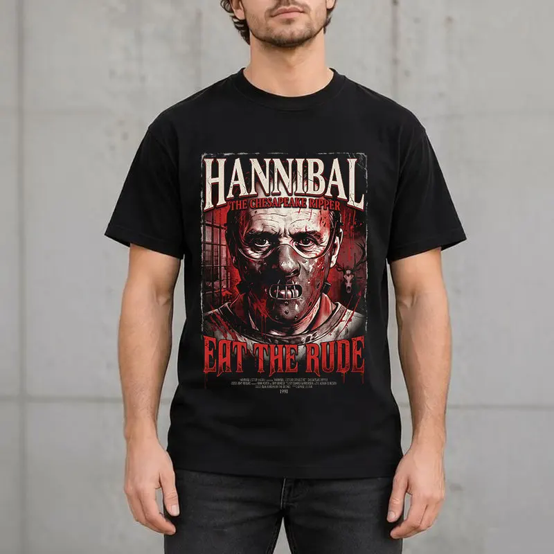 Hannibal Lecter Eat The Rude Graphic T-Shirt Horror TV Series Vintage Gothic Unisex Short Sleeve Tee Hopkins Print Casual Tops