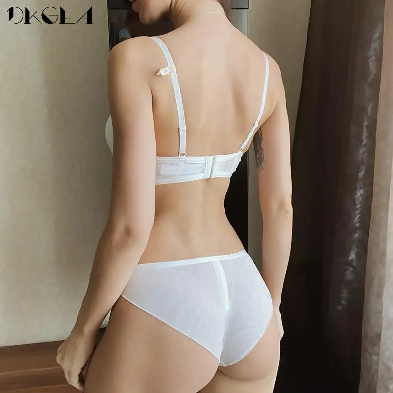 Bandage Push Up Bra Set Sexy Brassiere Padded Thick B C D Cup White Women Underwear Set Fashion Deep V Temptation Lingerie Brand