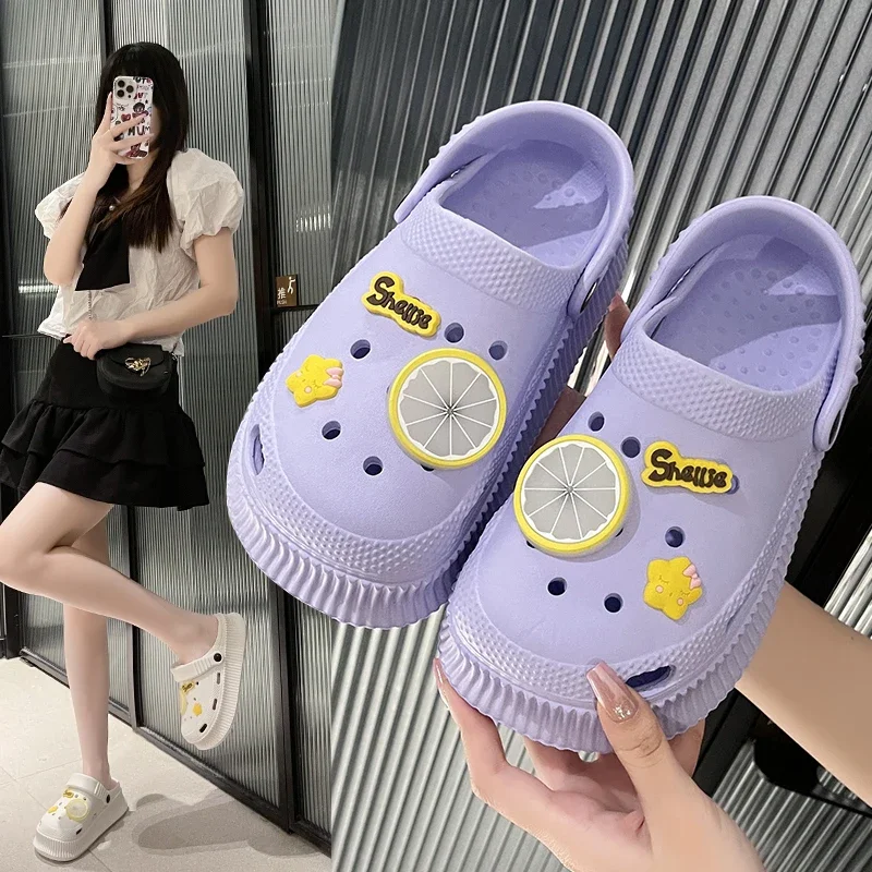 

Wear Increased Non-slip High-heeled Shoes Hole Shoes Beach Sandals Home Shoes New Thick-soled Slippers Women's Sandalias Mujer