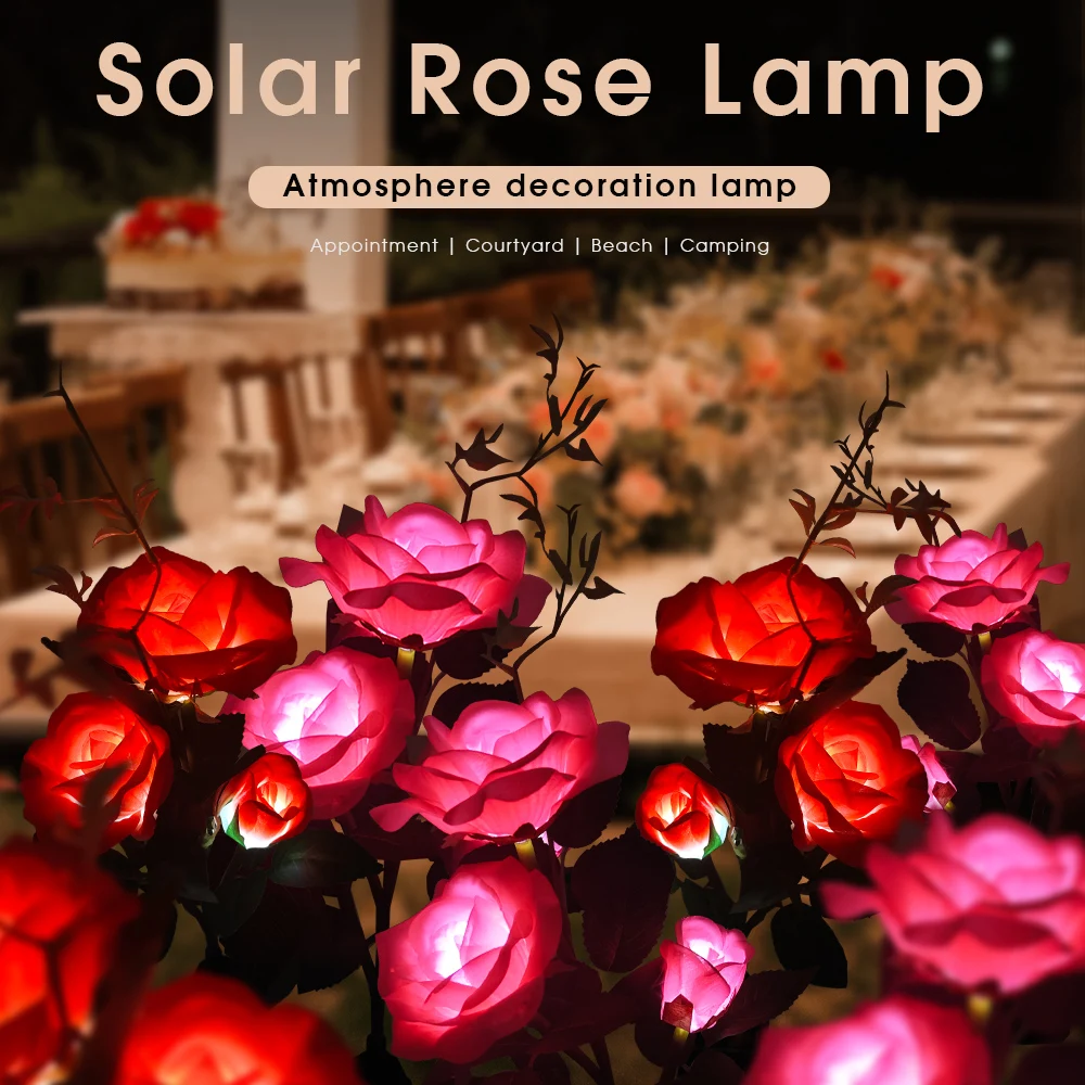 

Солнечные светильники с 3 головками для улицы, декоративные садовые фонари в форме розы, лампы для газона, двора, патио, сада, праздничного оформления