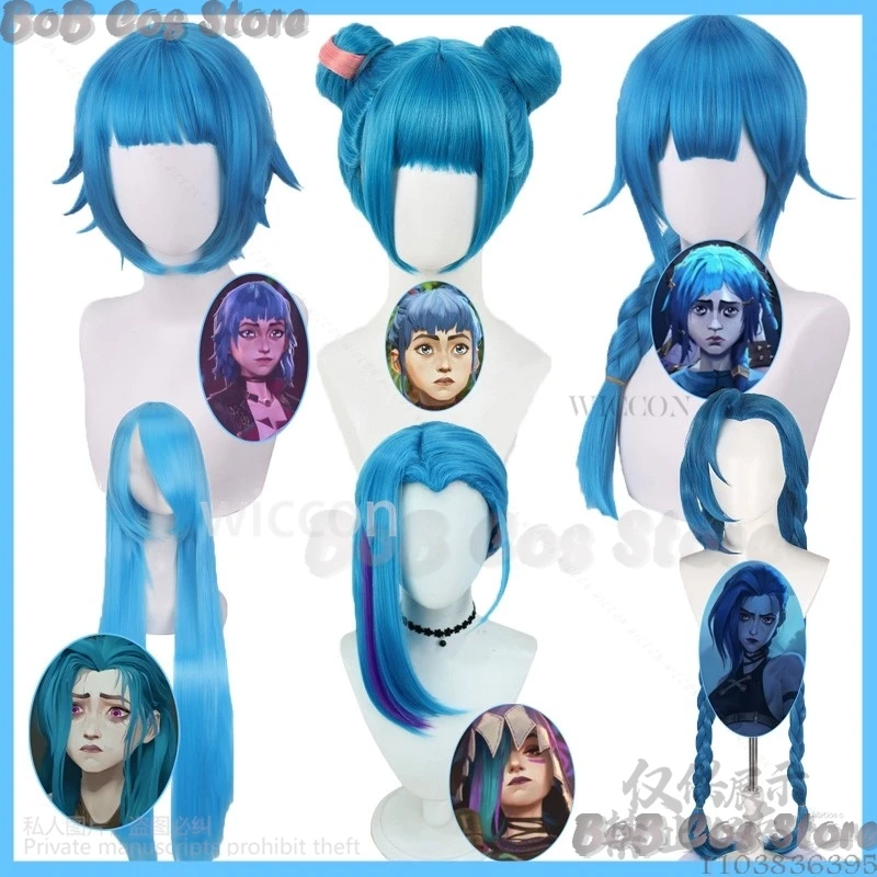 Anime Jinx Arcane S2 Game LOL Cosplay Powder Wigs Prop Women Girls Blue Hair Role Play Halloween Christmas Party Cos Customized