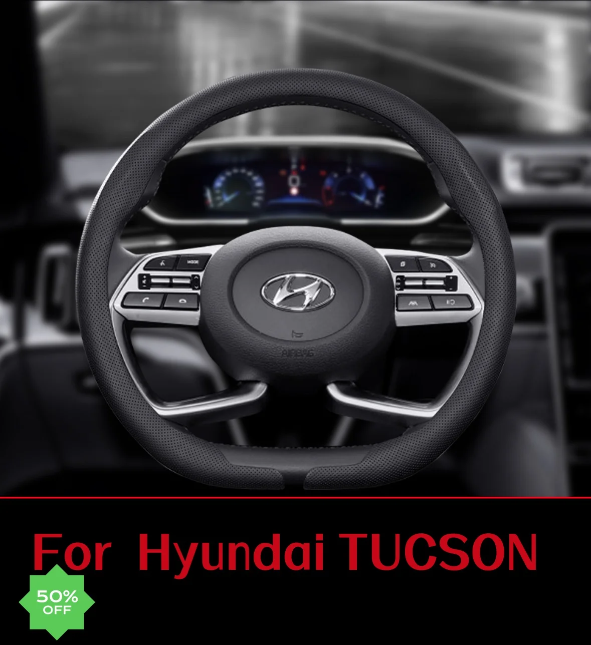 

Car Steering Wheel Cover For Hyundai Tucson 2021-2024 Anti-slip Auto 8D Nappa Leather Steering Wheel Hyundai Tucson 2022 2025