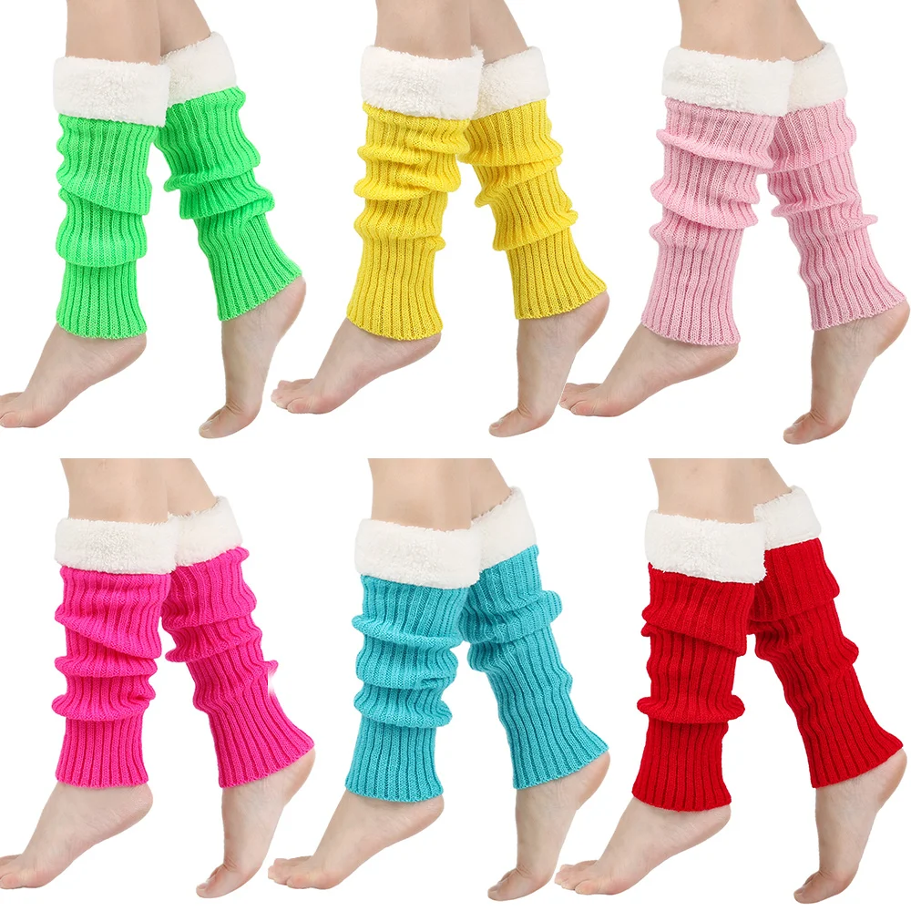 1 Pair Ladies Fake Fleece Knitted Legs Sleeve Women Winter Thick Solid Color Leg Warmers Soft Cold-proof Female Boots Cover