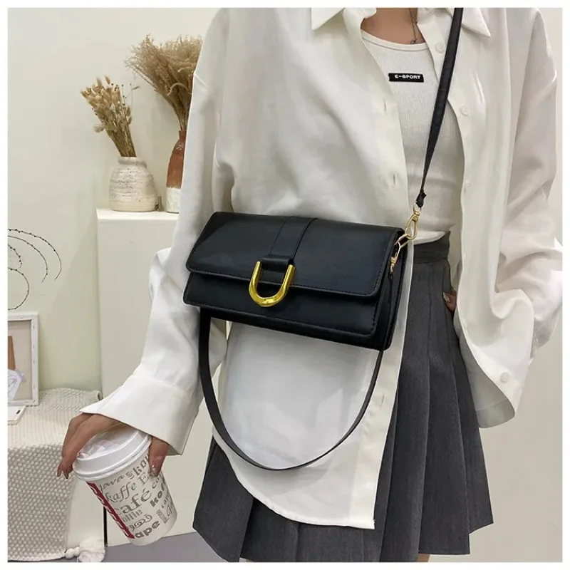 Single Shoulder Underarm Bag Casual Crossbody Handbags New Double Shoulder Strap Fashion PU Leather Solid Bags