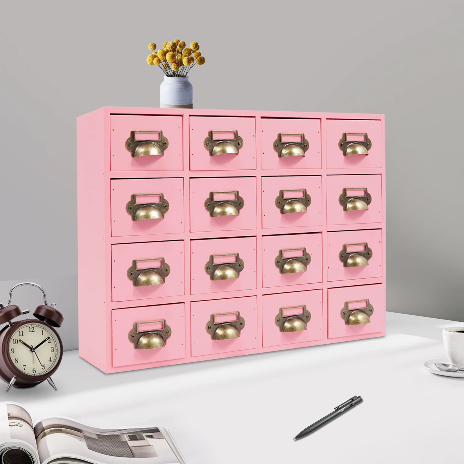 16 Drawer Cabinet Desktop Drawer Organizer Vintage Wooden Medicine Drawers Storage Cabinet Durable High Load Bearing Cabinet Small Items
