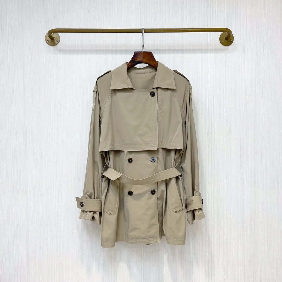 

2024 Autumn New Women's Clothing Classic khaki fabric, smooth and soft thin windbreaker jacket 0822