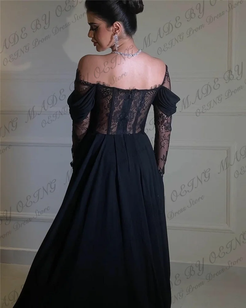 OEING Black Women\'s Evening Dress Elegant Lace Off the Shoulder Princess A Line Prom Gowns Celebrity Party Dress Arab Customized