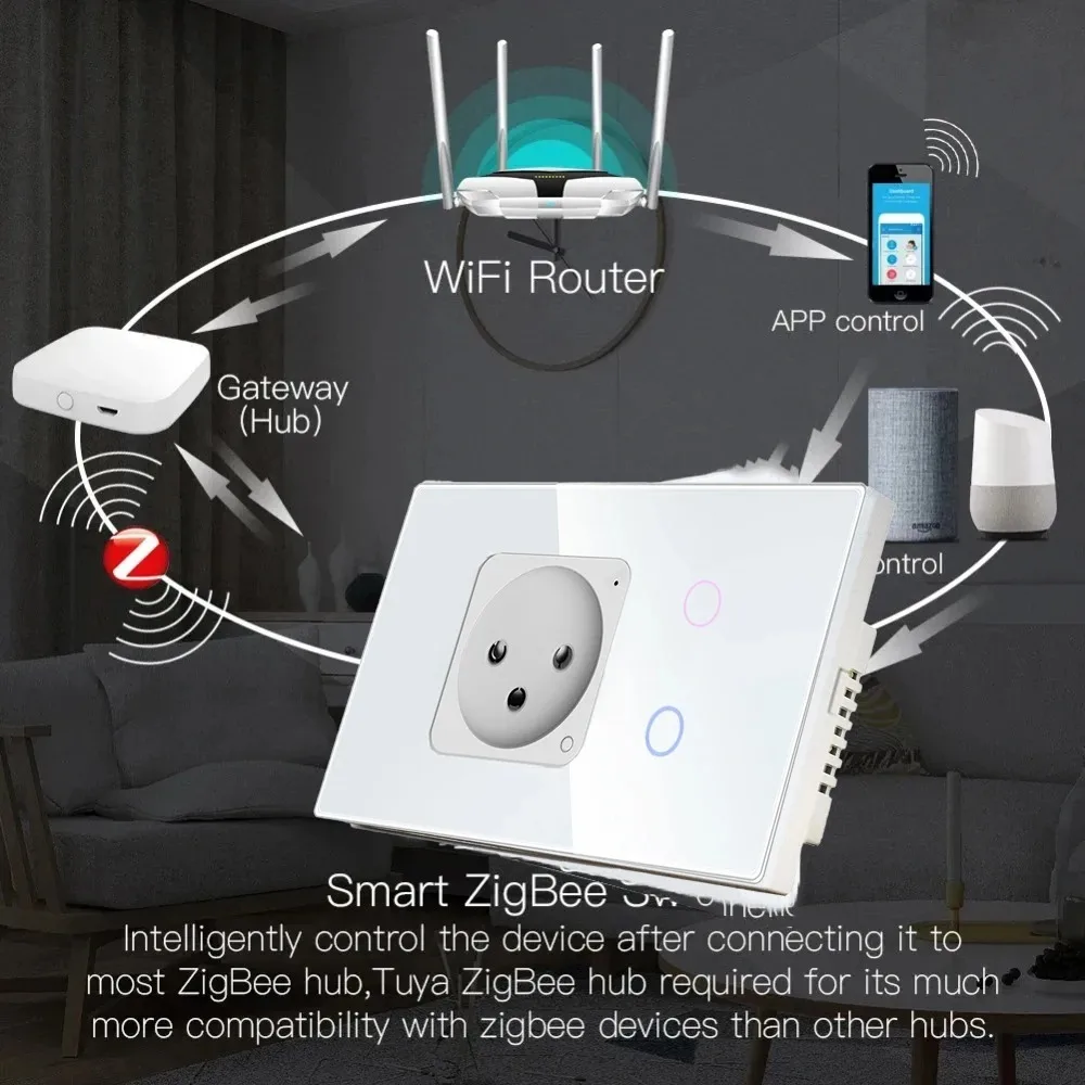 Melery Zigbee Israele Presa a muro Interruttore della luce intelligente Presa elettrica Presa tattile e remota da Tuya Alexa Google Home Hub richiesto