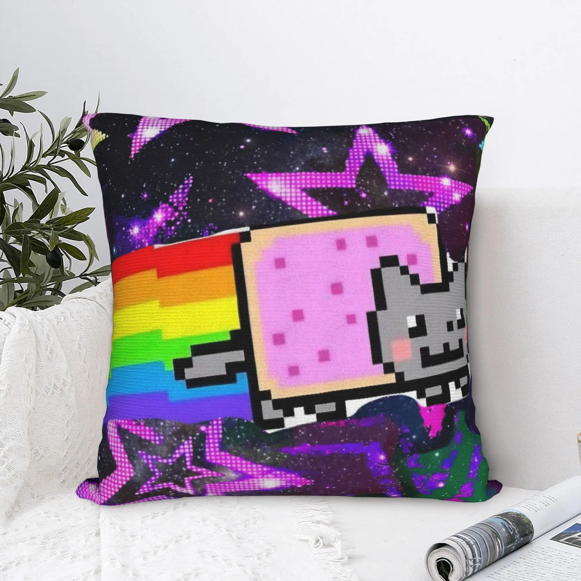Nyan-Cats Rainbow Funny Game Pillowcase Soft Polyester Cushion Cover Gift Internet Meme Throw Pillow Case Cover Home Zipper