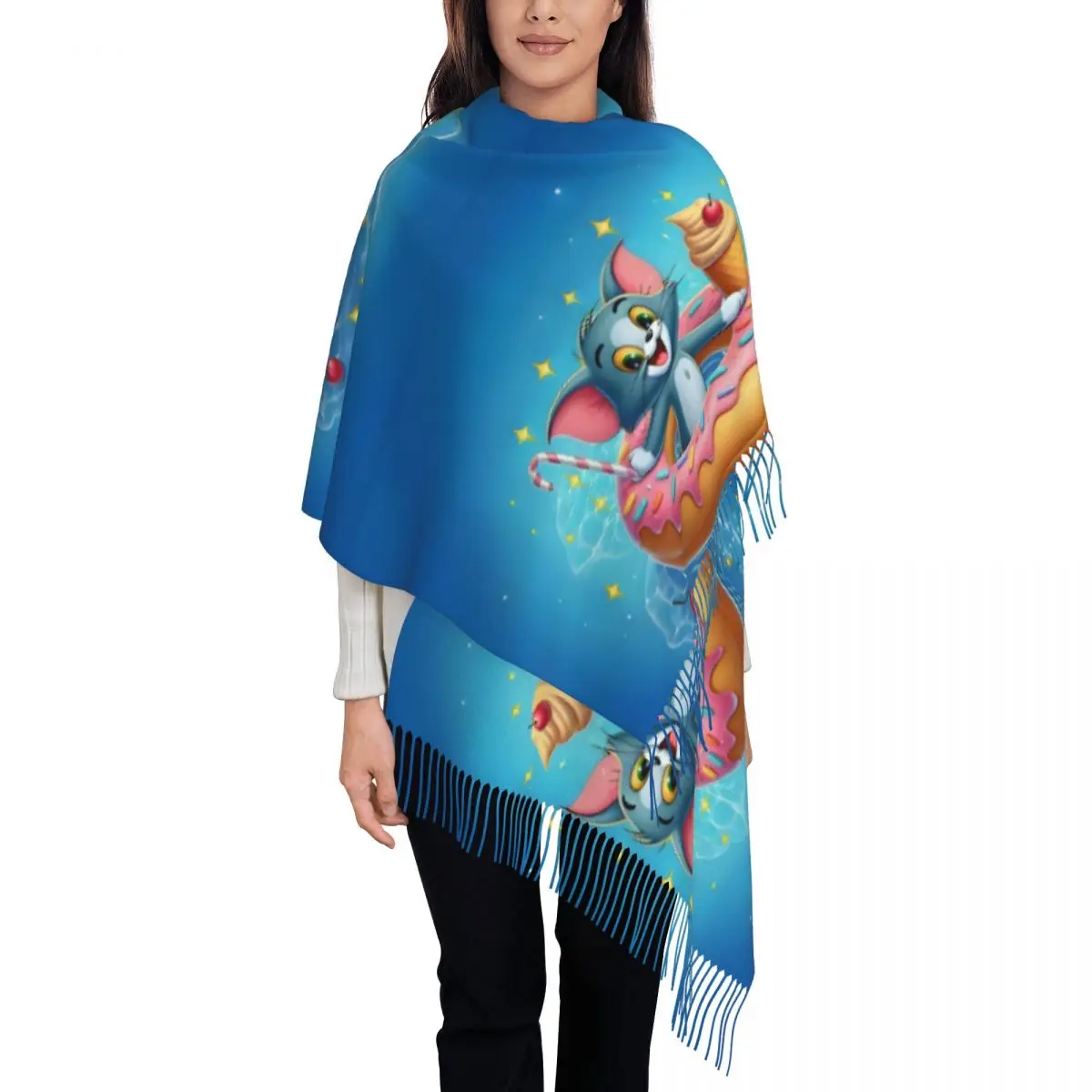 

Женский шарф с кисточками на заказ, мягкий аниме, милая шаль, женские зимне-осенние шарфы