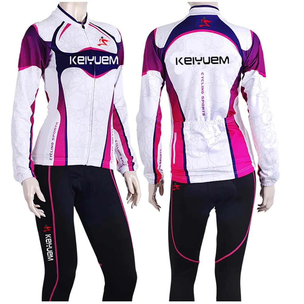 

Long Sleeve Women's Cycling Jersey Set,Full-zipper Anti-UV Bike Riding Combo,Cycling Suits with 3D Padded Pants,MTB Bicycle Wear