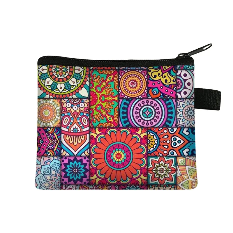 Vintage Mandala Pattern Coin Bags Cartoon indian floral Wallet Ladies Storage Organizers Bags Girl  Coin Purse