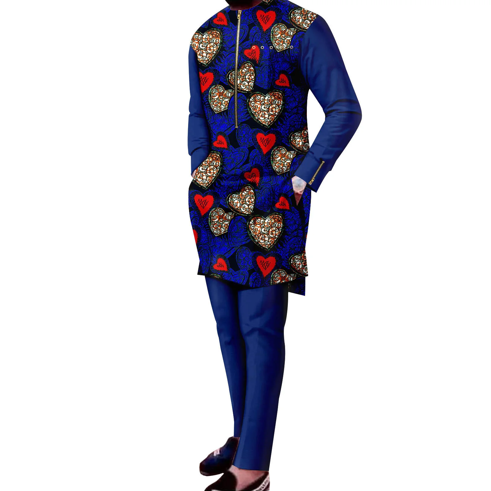 

Hot Riche Fashion African Traditional Clothing for Men Print Shirts and Pants 2 Piece Set Formal Suit for Wedding Evening Party