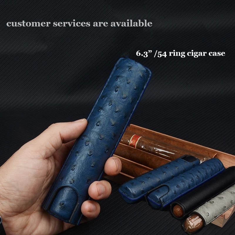 

Leather Cigar Case 54 Ring Ostrich Pattern Holder 6.3" Long for Cigar Single Tube Cigar Humimidor Mini Travel Smoking Accessory