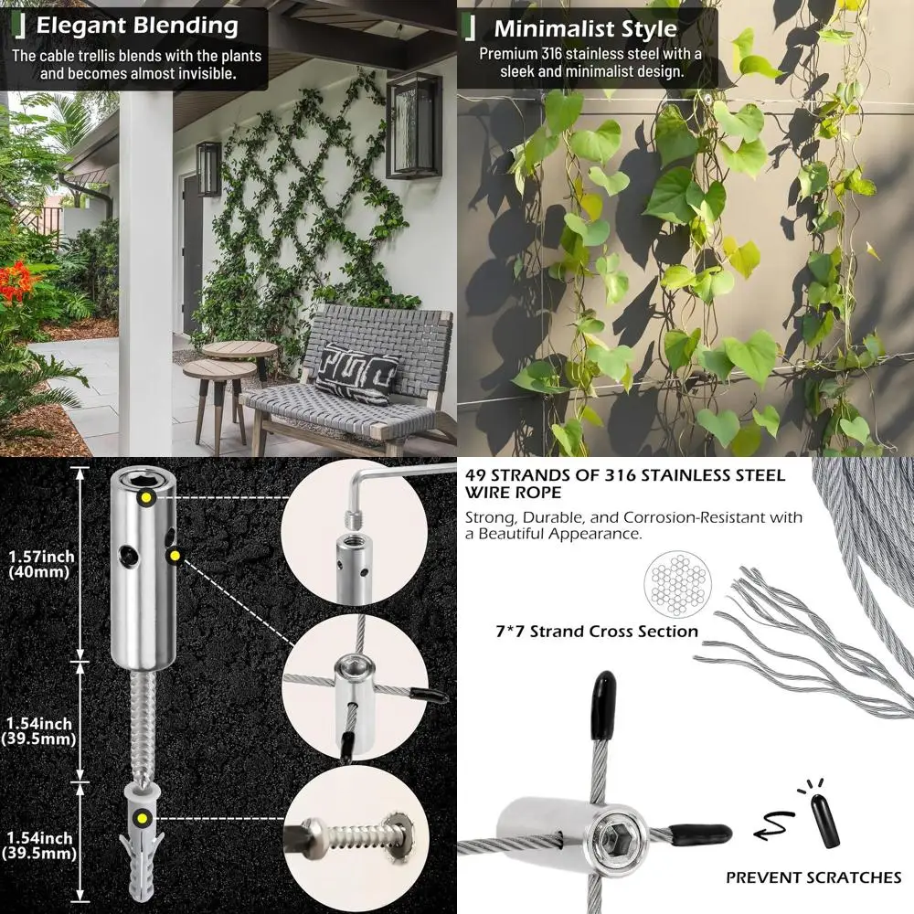 

Outdoor Climbing Plant Support: 20-Piece Wall Trellis Kit with 98ft Stainless Steel Cable & Cutter