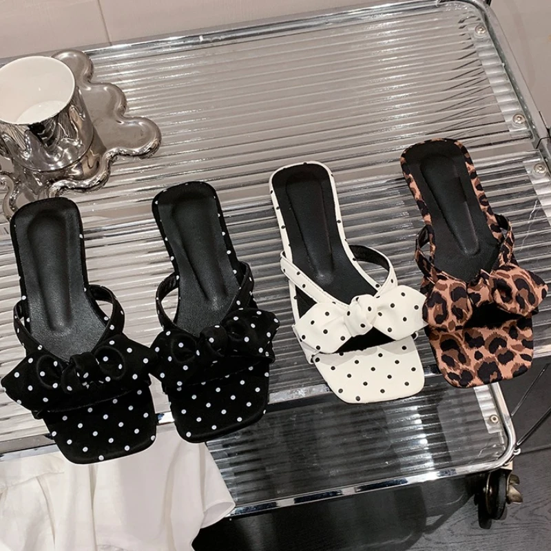 

Summer Polka Dot Women Slippers Concise Open Toe Butterfly-knot Dress Slide Ladies Non Slip Beach Vacation Sandalias