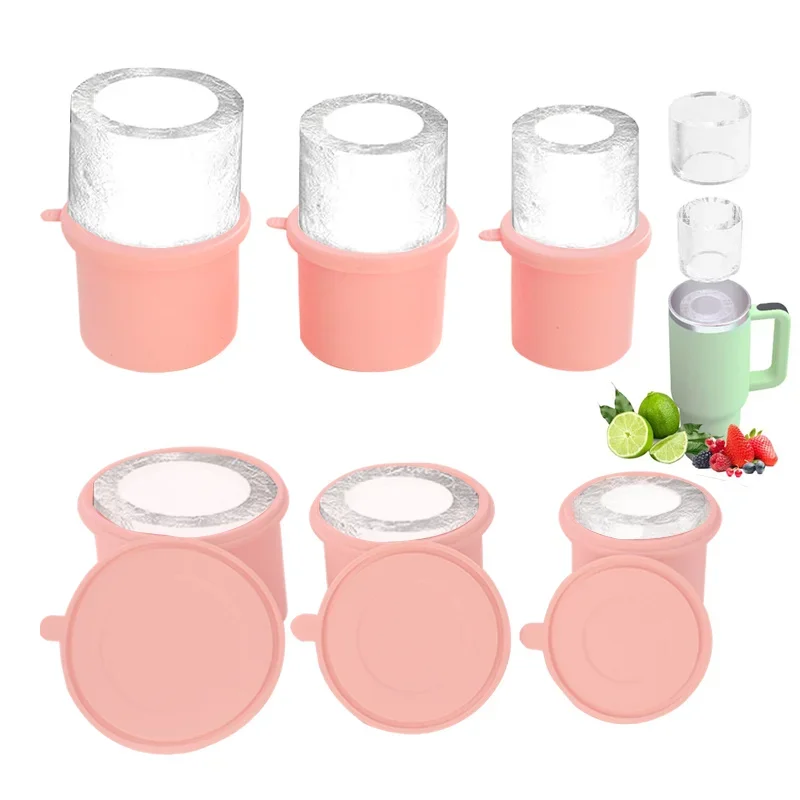 

Силиконовая полая цилиндрическая форма для льда с крышкой, лоток для кубиков льда для стакана для морозильной камеры, совместимая с стаканом на 30–40 унций