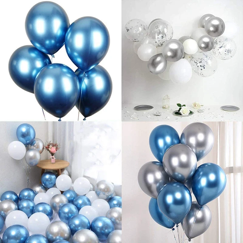 104 szt. Niebieski balon girlandy ze srebrnym metaliczne balony na dekoracje weselne urodzinowe Baby Shower