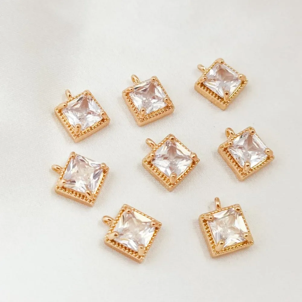 

14K Gold-encrusted Square Large Zircon Edge Embossed Pendant, Bracelet, Necklace, Earrings and Pendant DIY Accessories