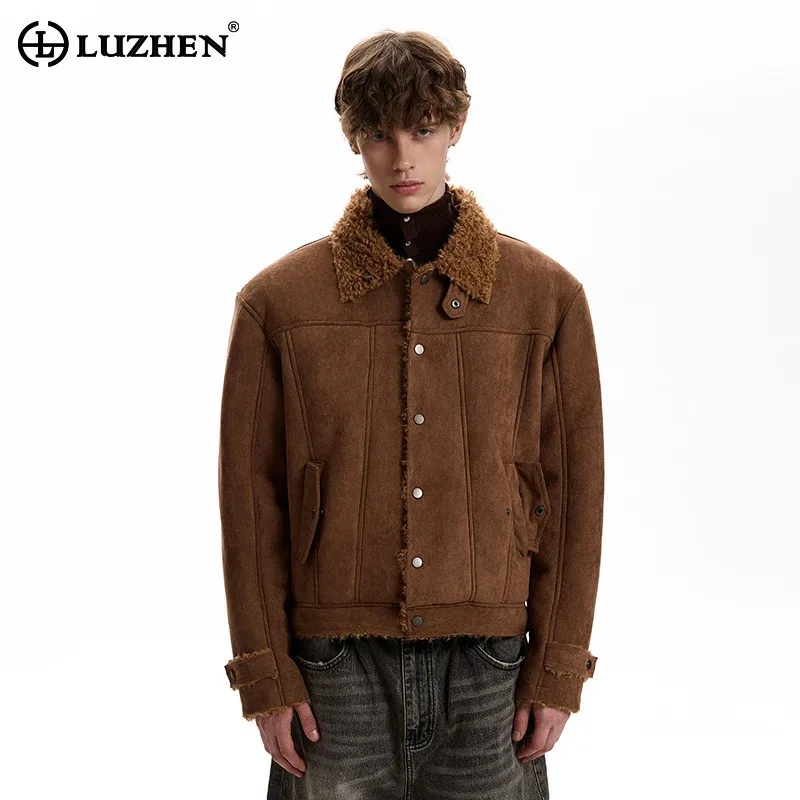 

LUZHEN 2025 Winter New High Quality Brushed Neck Suede Leather Jacket Men's Fashion Elegant Handsome Casual Male Clothes JY5125