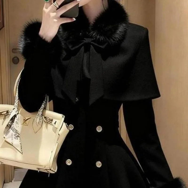 Autumn and Winter Sweet Daughter Lady Small Fragrance Red Shawl Cape Coat Waist Dress Temperament Commuting Two-piece Skirt 2026