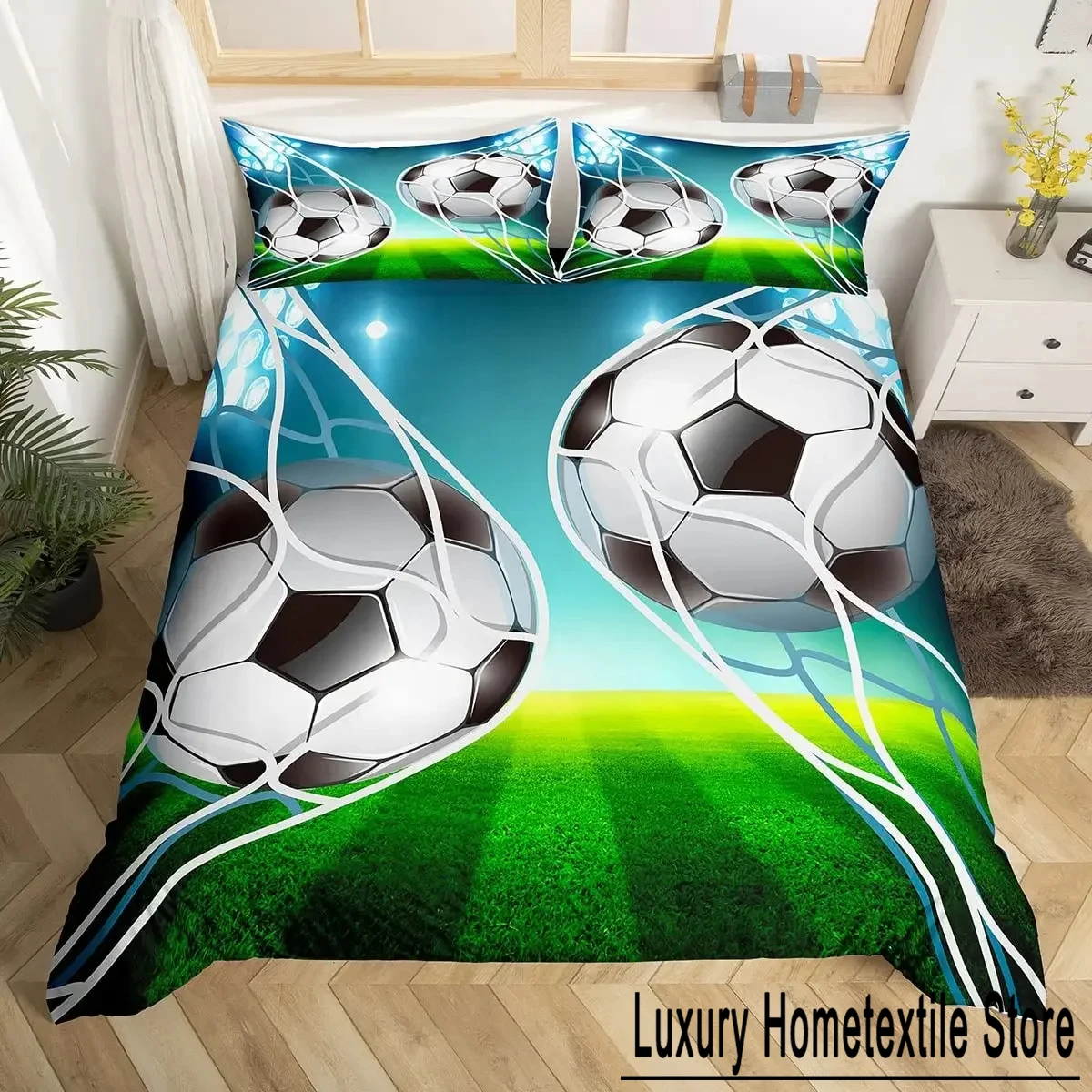 Football Duvet Cover Set Hand Drawn Sketch Soccer Sports Bedding Set for Boys Teens Men Twin Comforter Cover