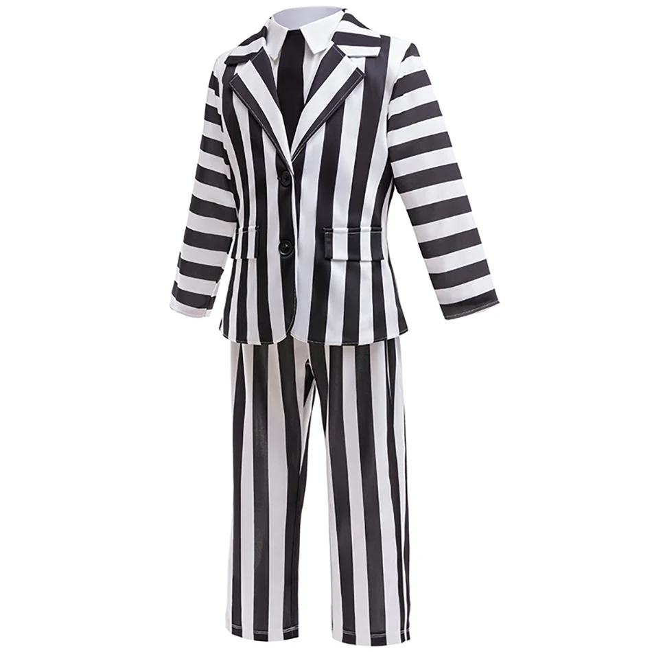 Childrens Halloween Cosplay Two-Piece Boys Costume Set Spooky Night Black and White Stripes Fashion personality Children Sets