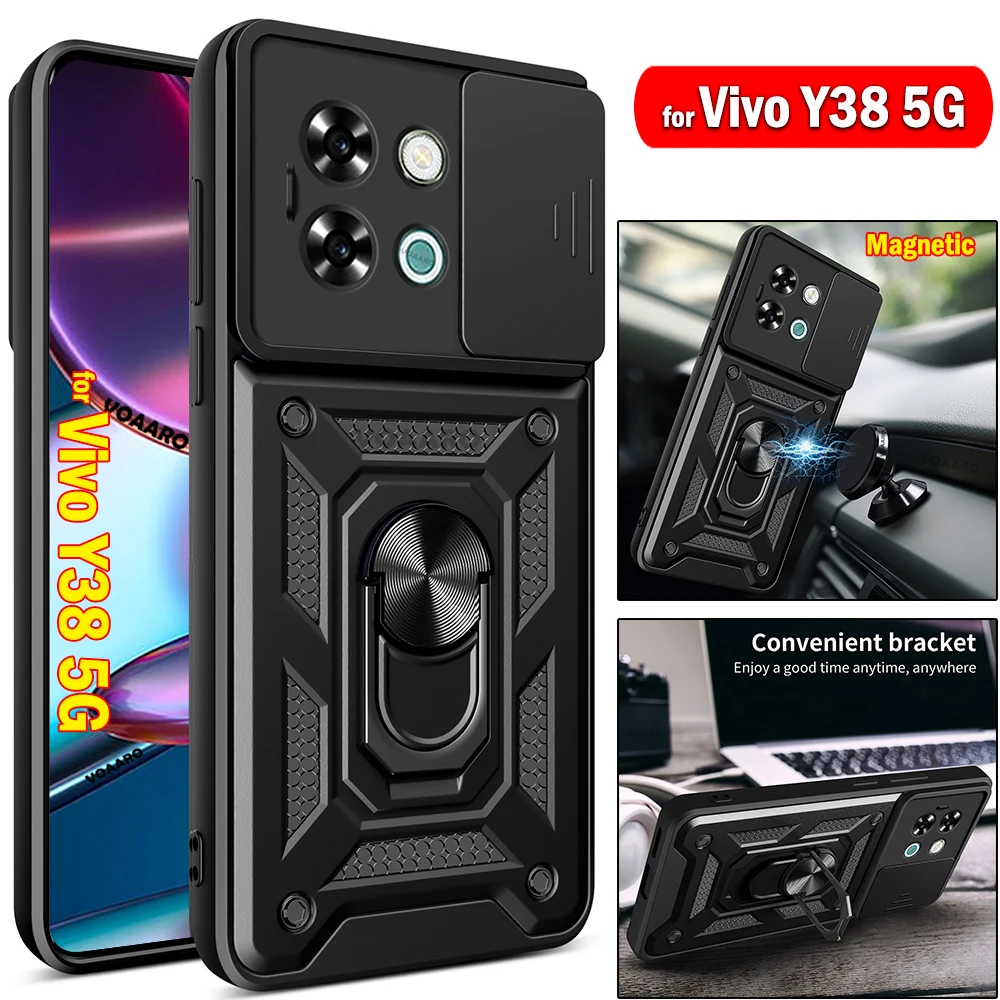 Slide Lens Armor Funda for Vivo Y38 5G Case Magnetic Ring Stand Holder Cover for Vivo Y38 5G Case Camera Protective Back Capa