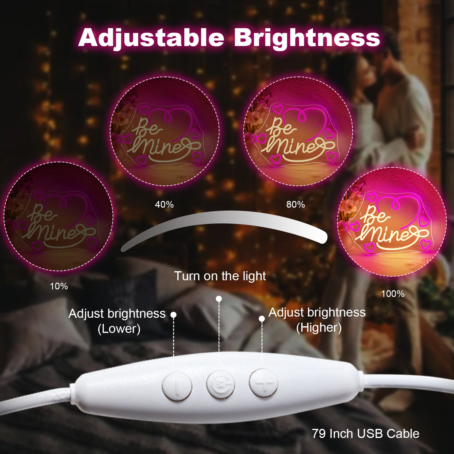 Be Mine Heart-Shaped Neon Sign Romantic LED Wedding Neon Light USB Powered for Home Wedding Proposal Engagement Party Neon