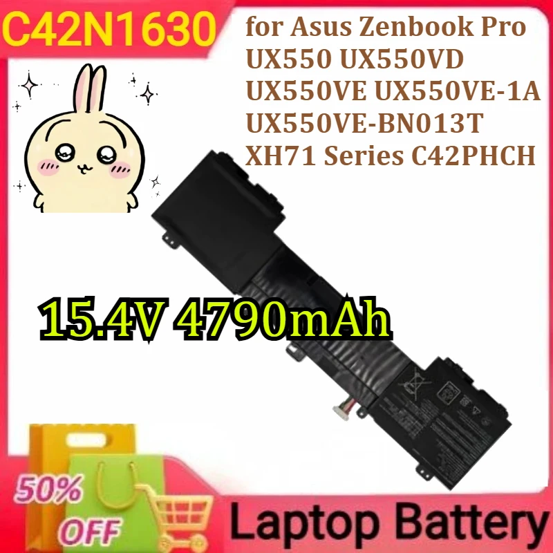 

C42N1630 Laptop Battery for Asus Zenbook Pro UX550 UX550VD UX550VE UX550VE-1A UX550VE-BN013T XH71 Series C42PHCH 15.4V 4790mAh
