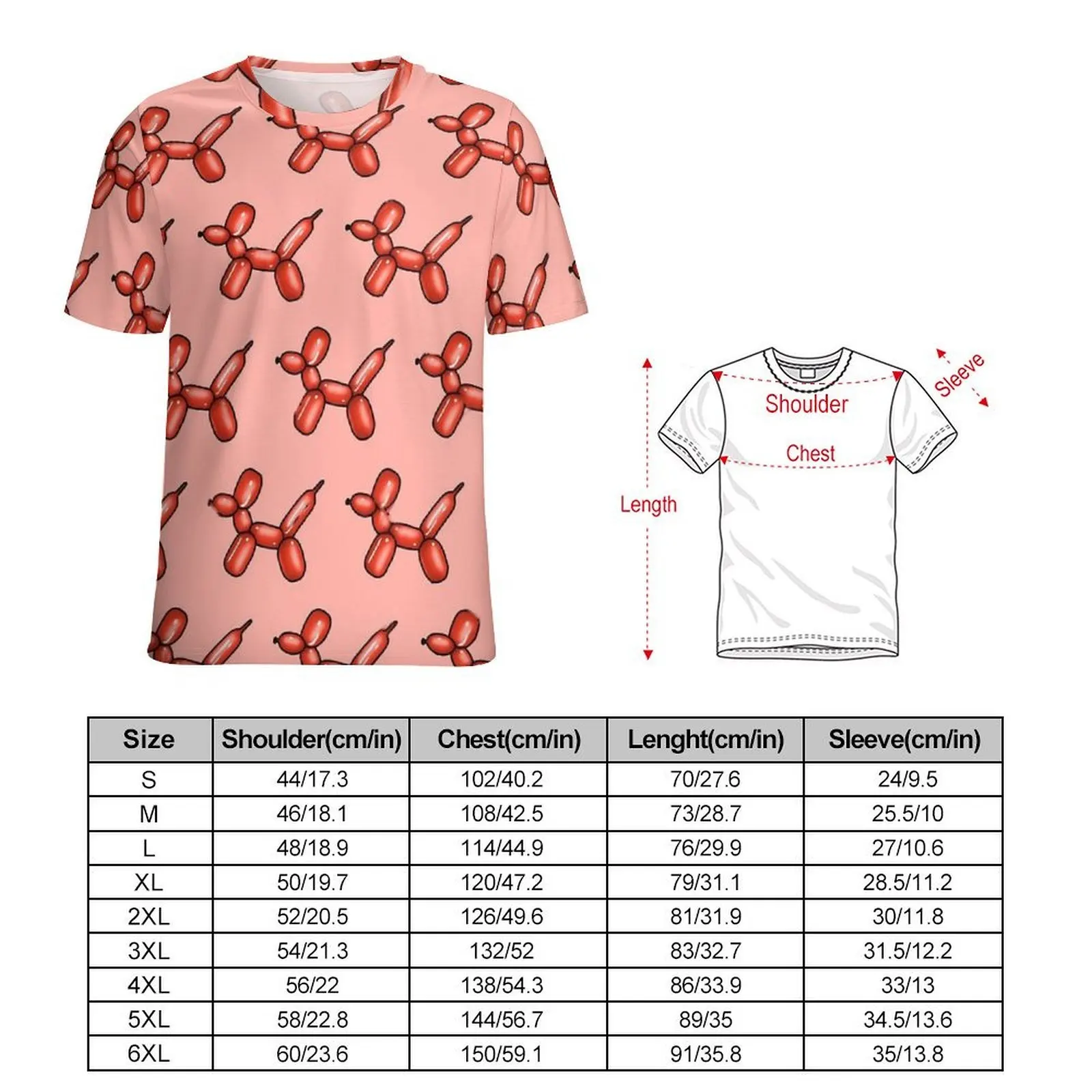 Men Red Balloon T-Shirt Animal Print Vintage T Shirts Short Sleeves Printed Tops Hot Sale Summer Basic Oversize Tees