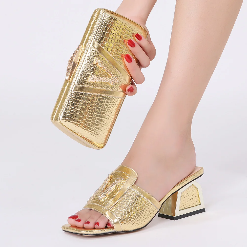 Newest Brilliant Italian Shoes and Bag Sets Yellow Color Women\'s Wedding Stronger Heels Shoes With Bag For African Lady Sandals