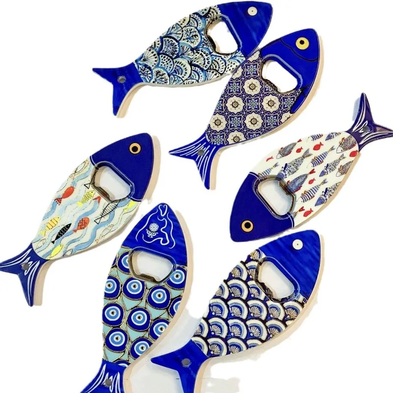 1pc Random Fish Shaped Bottle Openers Refrigerator Magnet Embossed Hot Stamping Technology Can Opener