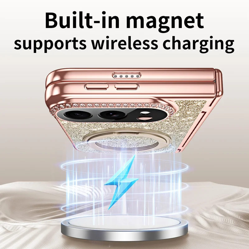 Starlight Light Luxury Glitter Case For iPhone Ultra Fold 5G  Vacuum-plated Metal Bracket Glass Protective Cover view 4