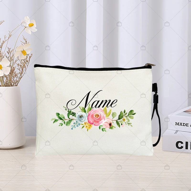 Floral Personalized Customized Name Kit Makeup Bags Merci Maitresse School Supplies Mistress/Teachers/Atsem Gifts Pencil Pouchs