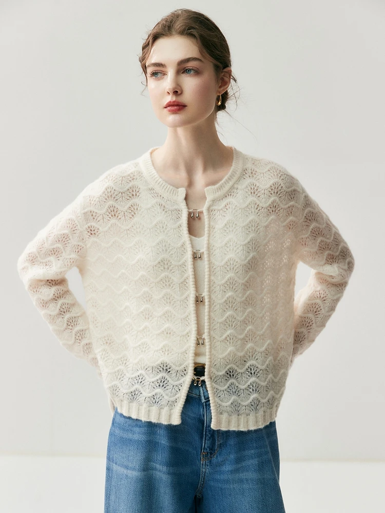 

Изысканный кардиган с цветочным принтом в стиле ретро, свитер из 100% кашемира, женская мягкая теплая осенне-зимняя одежда с вырезами, топы