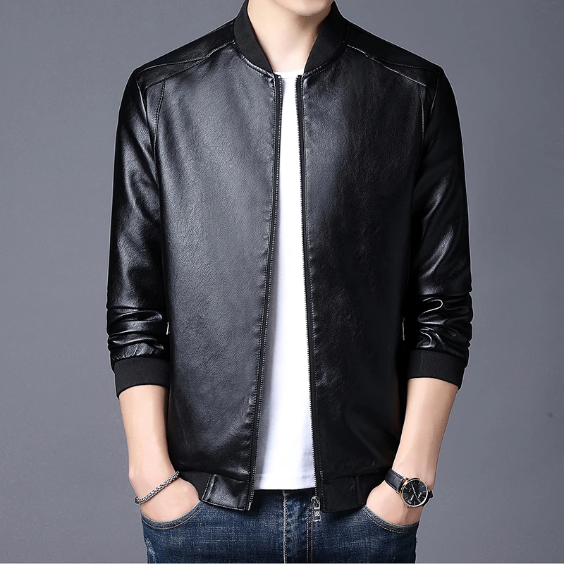 

Autumn And Winter Men's Leather Jacket Casual Solid Color Pu Leather Coat Retro Slim Baseball Suit Motorcyclist Jacket Size 8xl